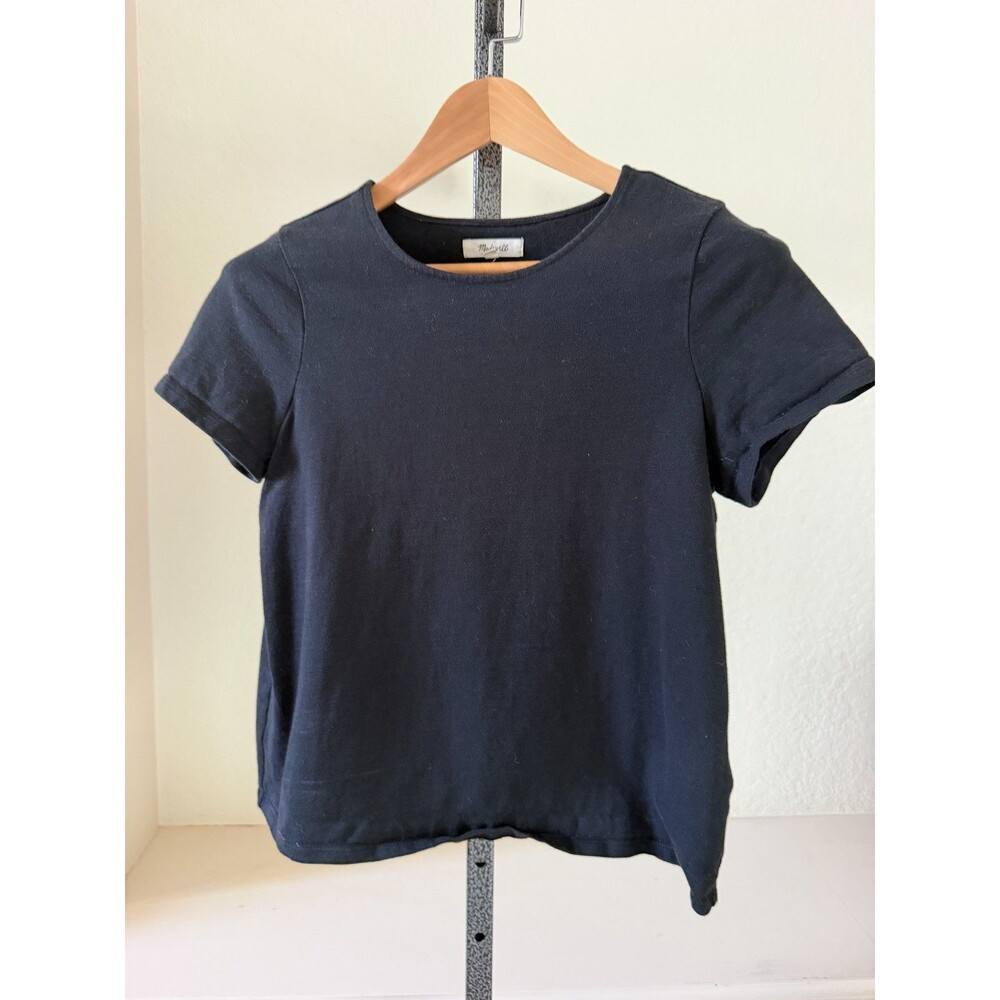 Madewell Premium Crop Knit Tee Shirt Womens S Black Short Sleeve Scoop Nk Stretc